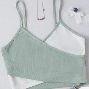 GREEN AND WHITE CROSSOVER TOP